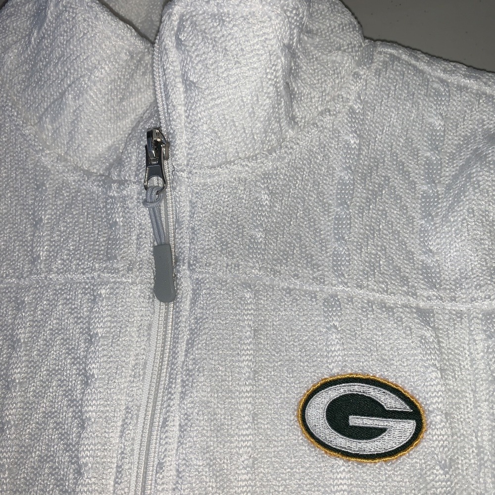 Green Bay Packers Cable Knit White Sweater Cowl Neck Full-Zip Small NFL‎ Team - Picture 2 of 9